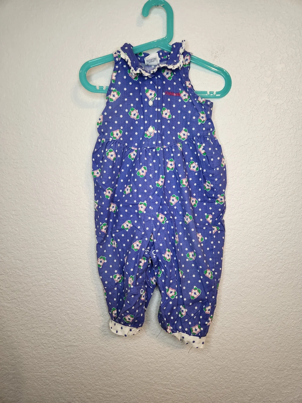 Vintage OshKosh B’gosh Girls 18m Floral Romper 90s USA Purple FloralPolka dot